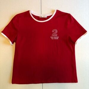 Zara Red T-Shirt with White Trim Size M